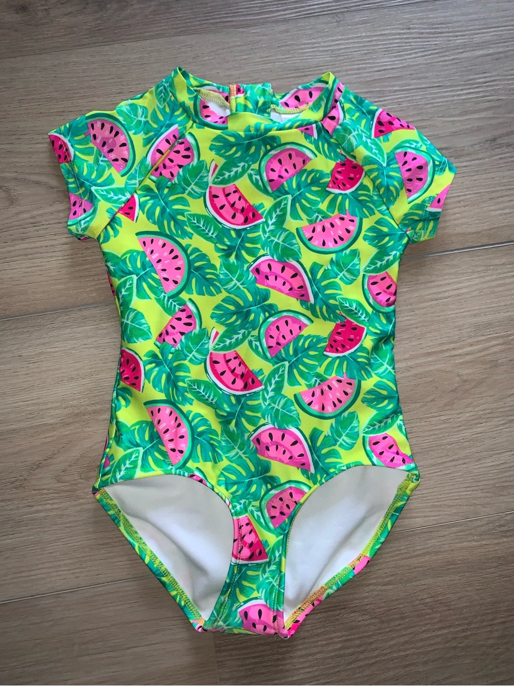 Cat & Jack Neon Green & Pink Watermelon Print Swimsuit size XS(4/5) NWOT